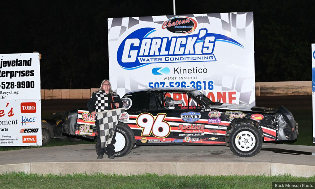 Power 96 Pure Stock feature winner Kyndra Guttormson. (Buck Monson Photo)